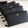 Replica Prada Saffiano Long Zipper Wallet Black
