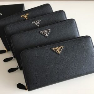 Replica Prada Saffiano Long Zipper Wallet Black
