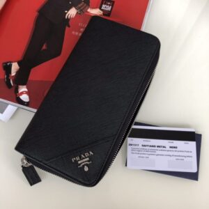 Replica Prada Saffiano Long Wallet Black Silver