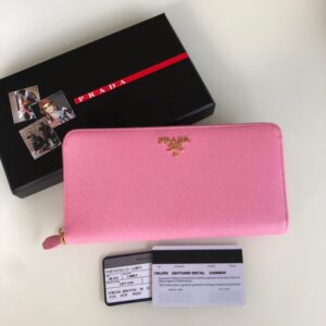 Replica Prada Saffiano Long Zipper Wallet Pink