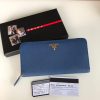 Replica Prada Saffiano Long Zipper Wallet Blue