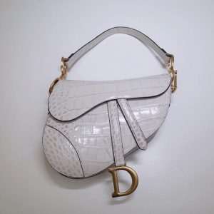 Replica Dior Saddle Bag Crocodile White