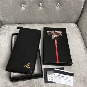 Replica Prada Saffiano Long Wallet Black