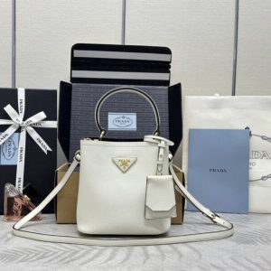 Replica Prada Saffiano Black Bucket White