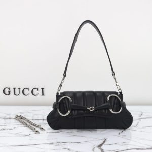 Replica Gucci Horsebit Chain Shoulder Bag Black