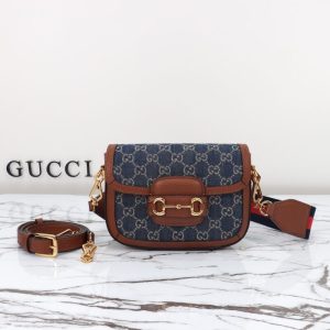 Replica Gucci Horsebit 1955 Double G Mini Denim