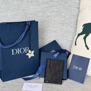 Replica Dior Bi Fold Card Holder Oblique Black