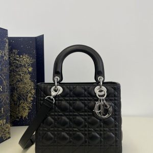 Replica Lady Dior Large Black Silver
